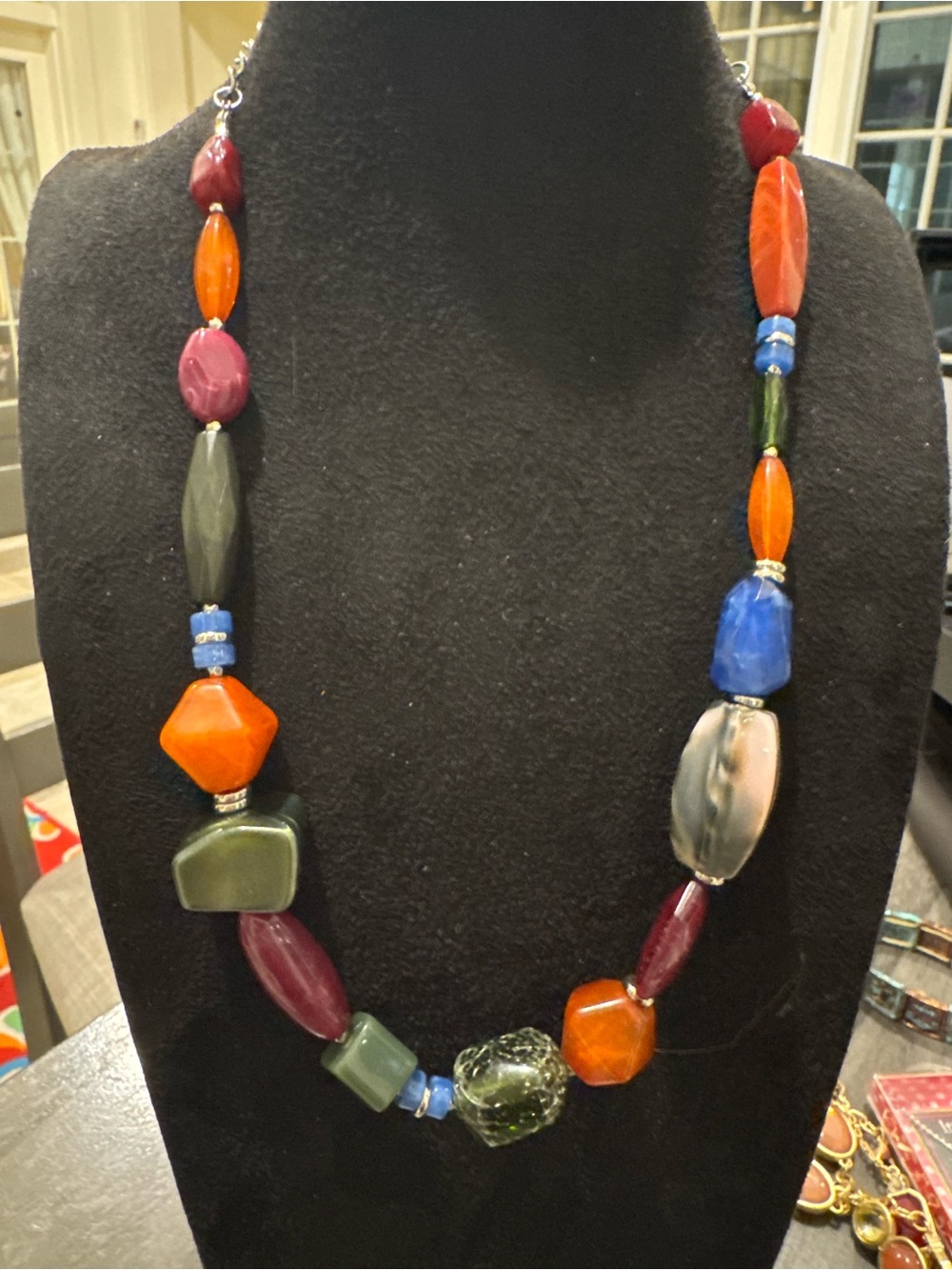 Multicolor Chunky Beaded Statement Necklace Mixed Shape Boho Colorful Jewelry